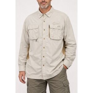 Natural Gear Mens XL Tan Long Sleeve Fishing Shirt Utility Hiking Gorpcore- Flaw